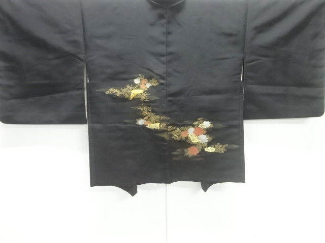 橋に草花模様刺繍絵羽織